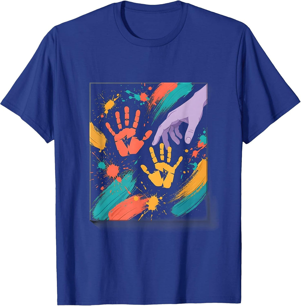 Toddler Teacher Paint Handprint Art Design T-Shirt - Royal Blue