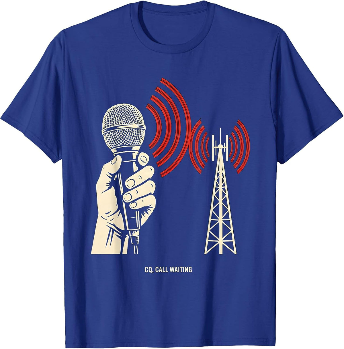 Men's CQ Call Waiting Stencil Graphic Ham Radio Operator Humor T-Shirt - Royal Blue