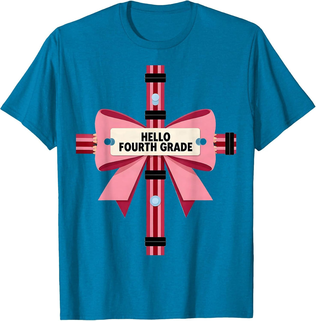Hello Fourth Grade Coquette Bow Back To School Teacher Girl T-Shirt - Sapphire Blue