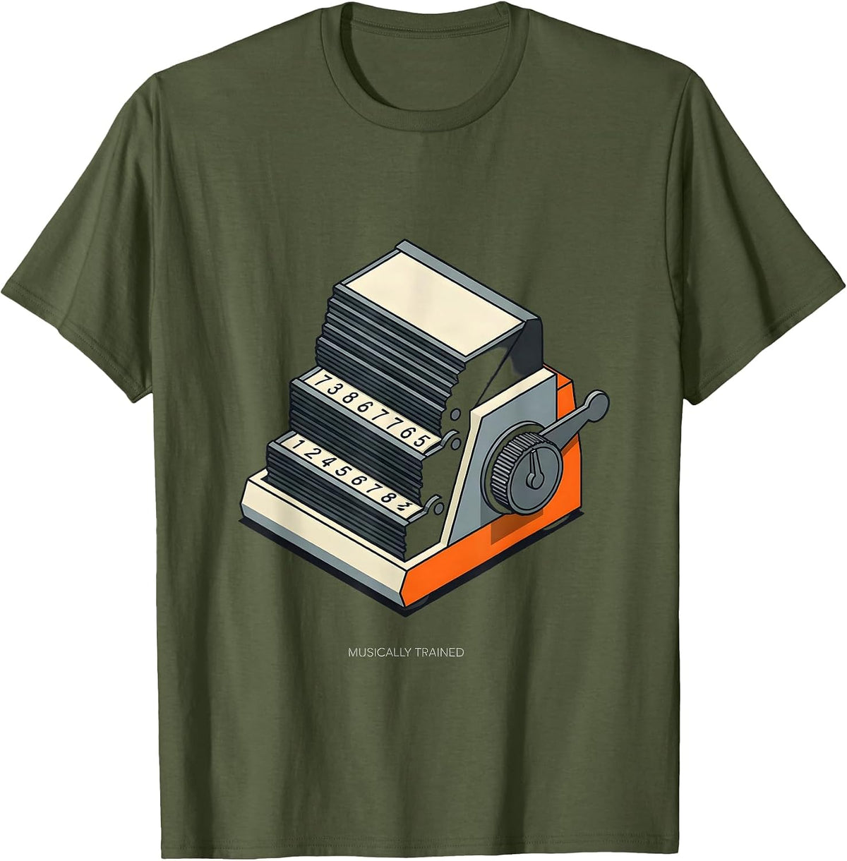 Musically Trained Retro Mechanical Analog Calculator T-Shirt - Olive Green