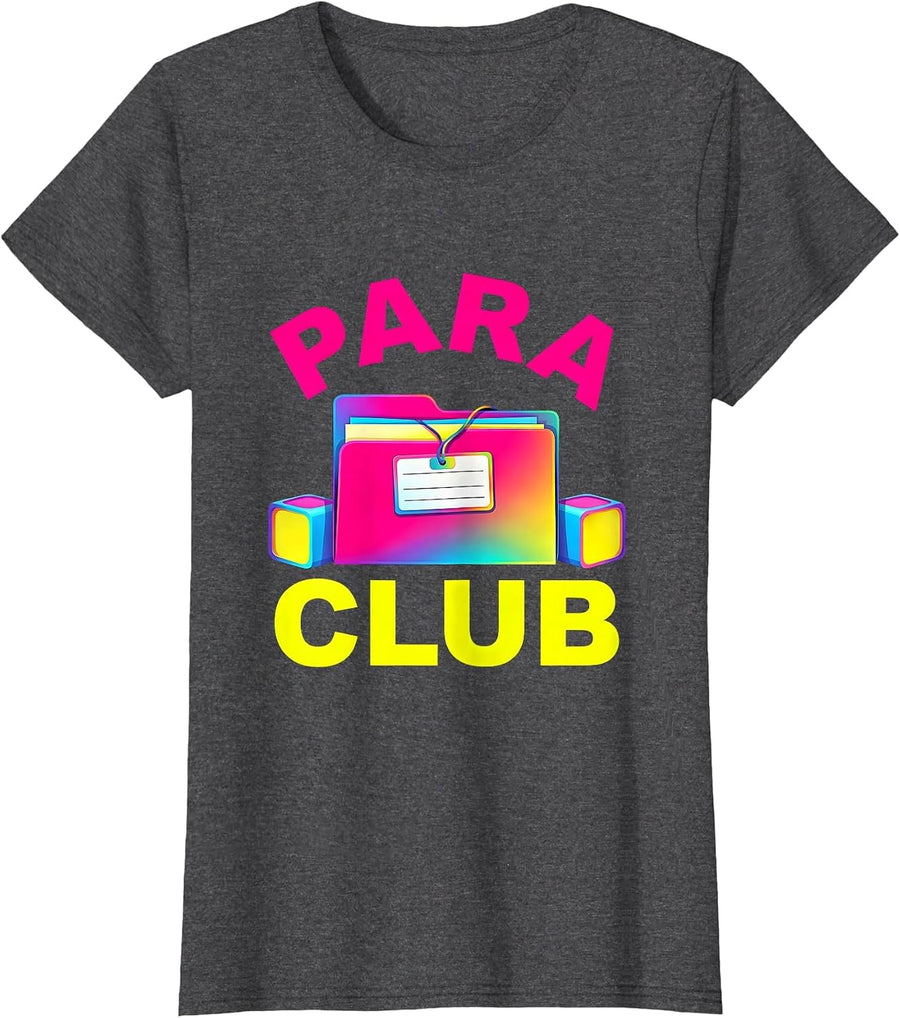Women's Para Club Colorful Paraprofessional Paraeducator School Aide T-Shirt - Dark Heather Grey
