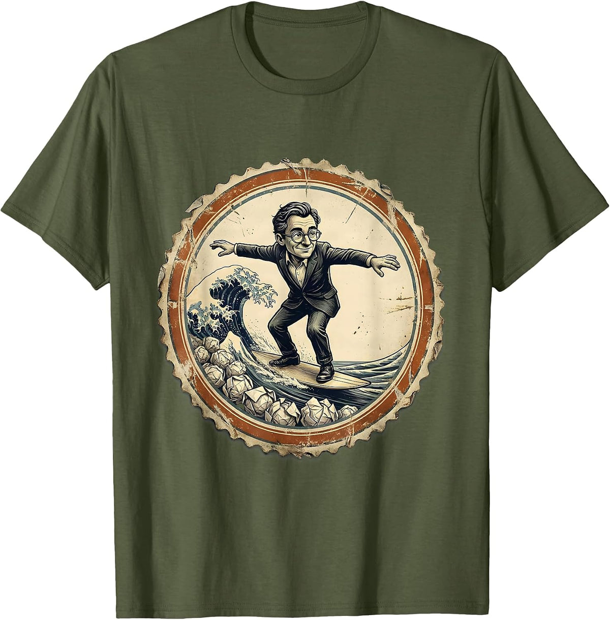 Men's Substitute Teacher Riding a Wave of Paper Balls T-Shirt - Olive Green