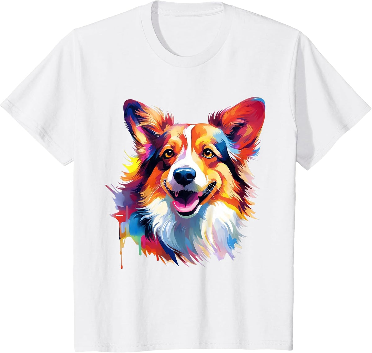 Welsh Corgi Pembroke Portrait | Portrait Colour Artwork T-Shirt - White
