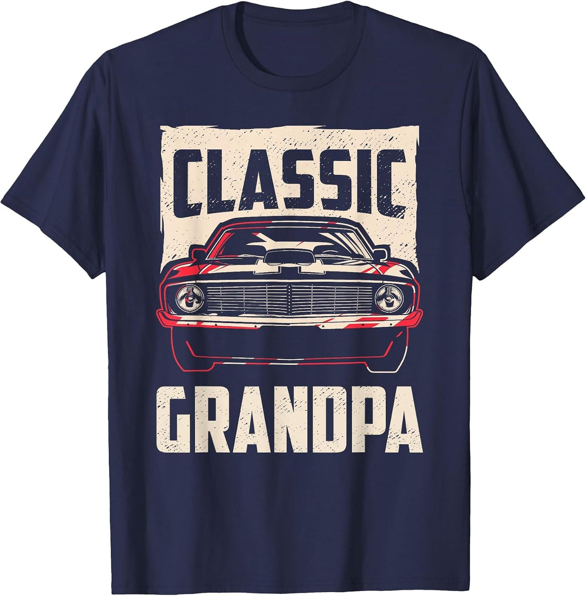 Classic Grandpa Funny Retro Fan Classic Car Lover Vintage T-Shirt - Navy Blue