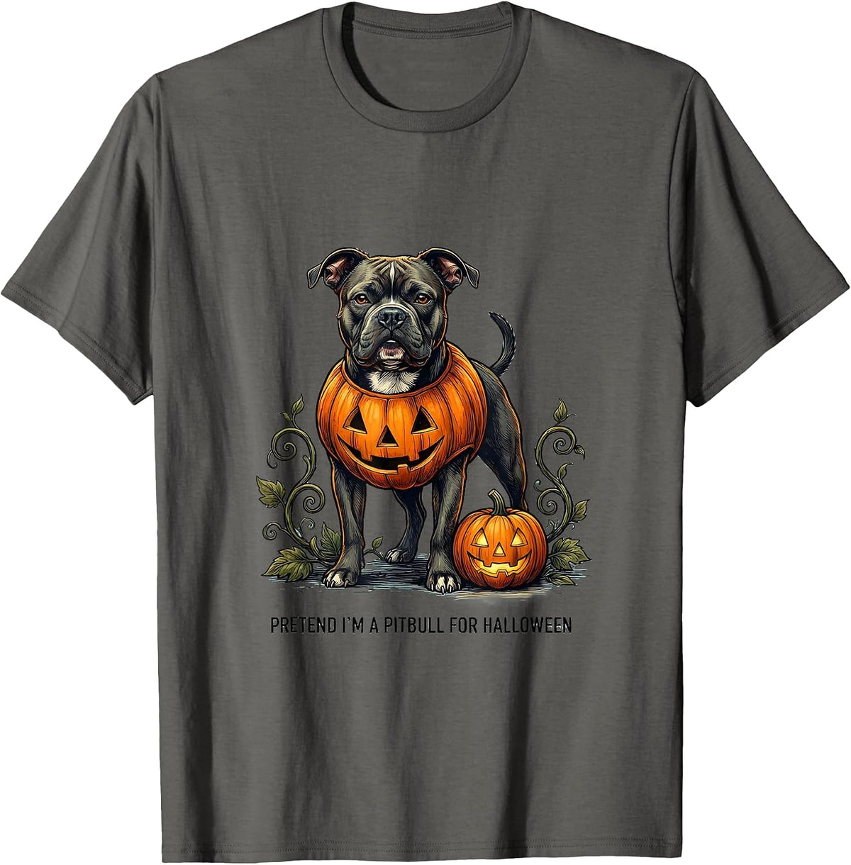 Men's Pretend I'm A Pitbull For Halloween Funny Dog Owner Costume T-Shirt - Asphalt Grey