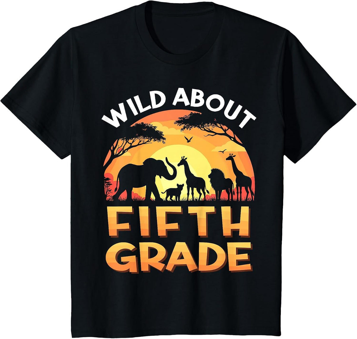 Wild About Fifth Grade Zoo Animals Back to School Safari T-Shirt - Black