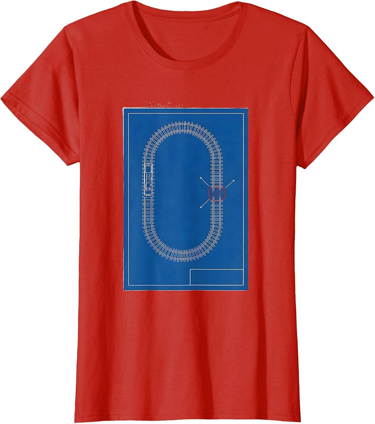 Women's Model Railroad Track Loop Technical Blueprint Hobbyist Gift T-Shirt - Red
