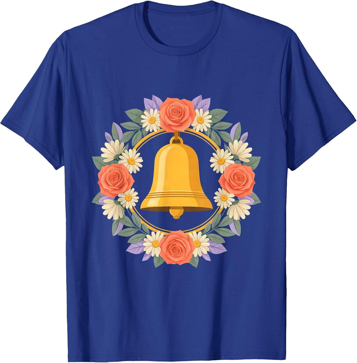 Paraprofessional School Bell Floral Illustration T-Shirt - Royal Blue