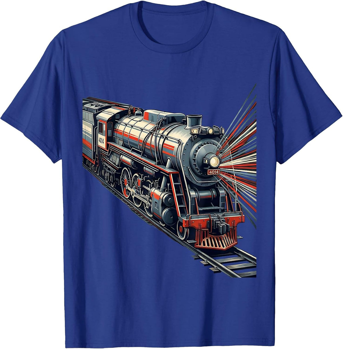 Men's 4014 Futurist Steam Locomotive Railroad Enthusiast Model T-Shirt - Royal Blue