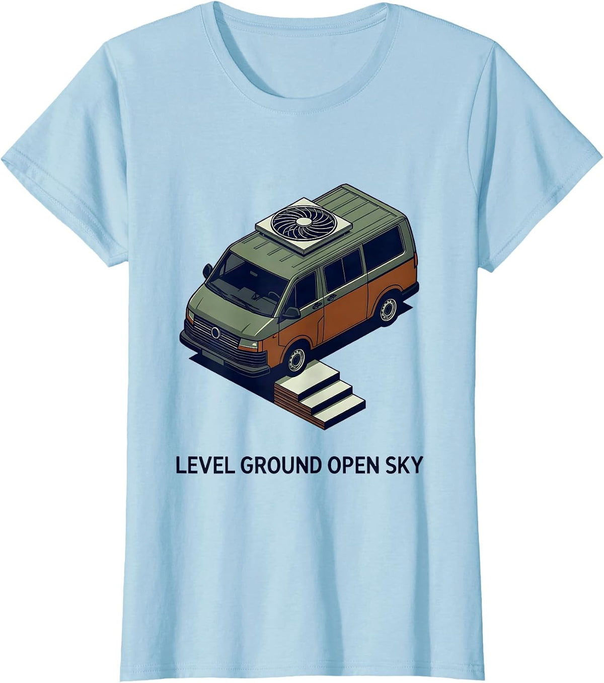 Level Ground Open Sky Isometric Van Life Retro Campervan T-Shirt - Baby Blue
