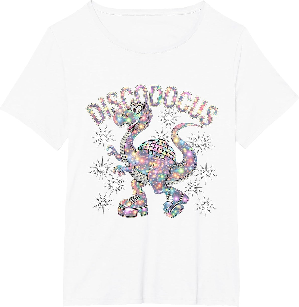 Disco Ball Diplodocus Dinosaur 70s Funny Disco Dance Party T-Shirt - White