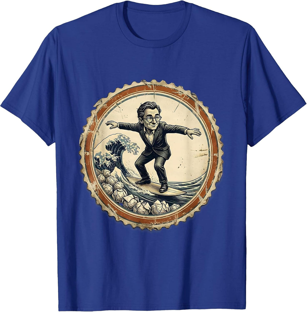 Men's Substitute Teacher Riding a Wave of Paper Balls T-Shirt - Royal Blue