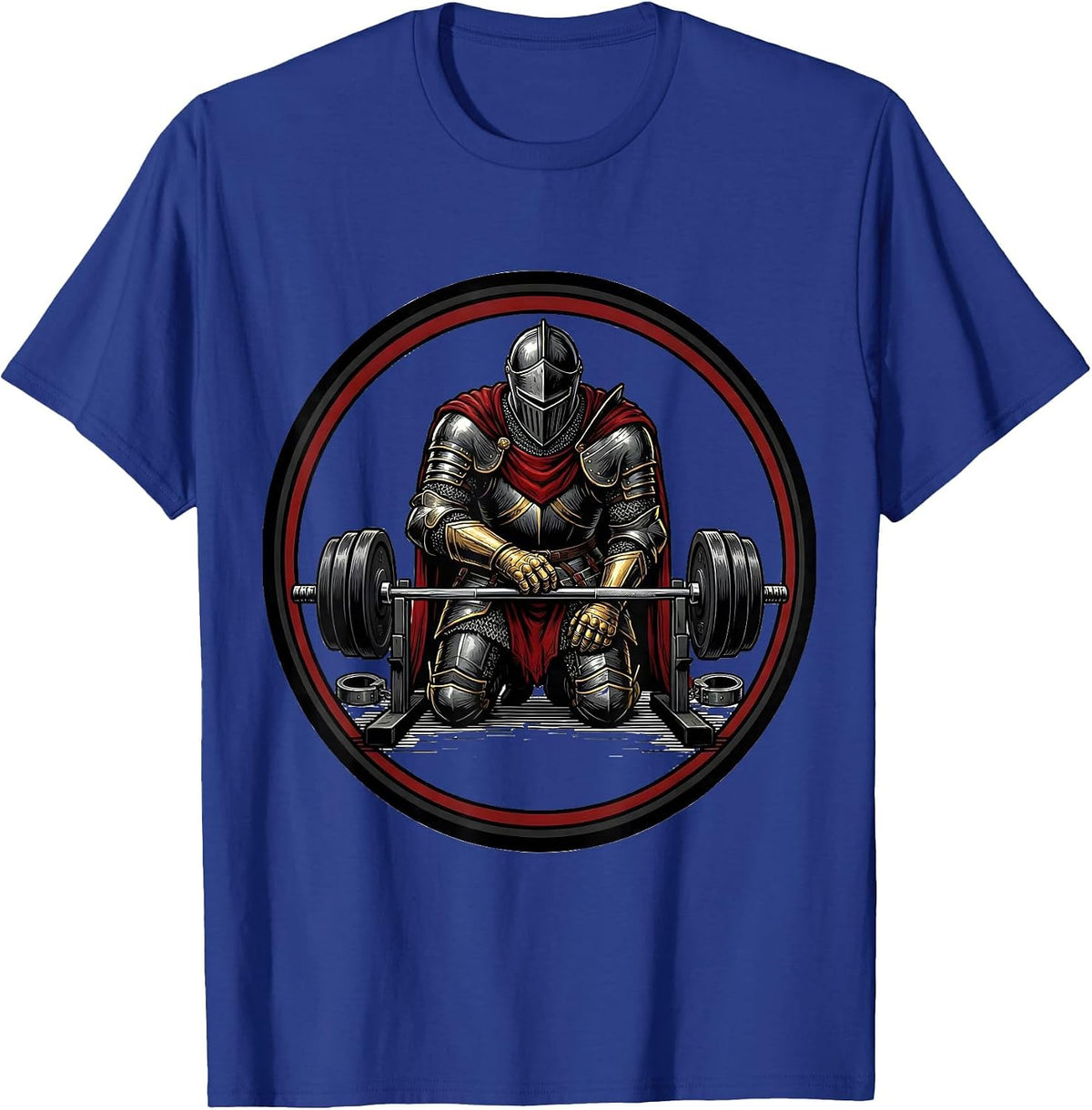 Knight Weightlifter Tattoo Gym Humor T-Shirt - Royal Blue