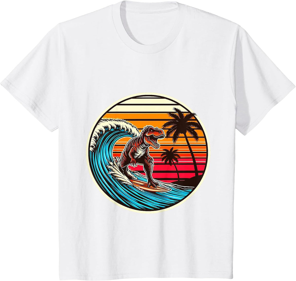 Surfing Trex Hawaiian Dinosaur Surfboard Retro Surf Lovers T-Shirt - White
