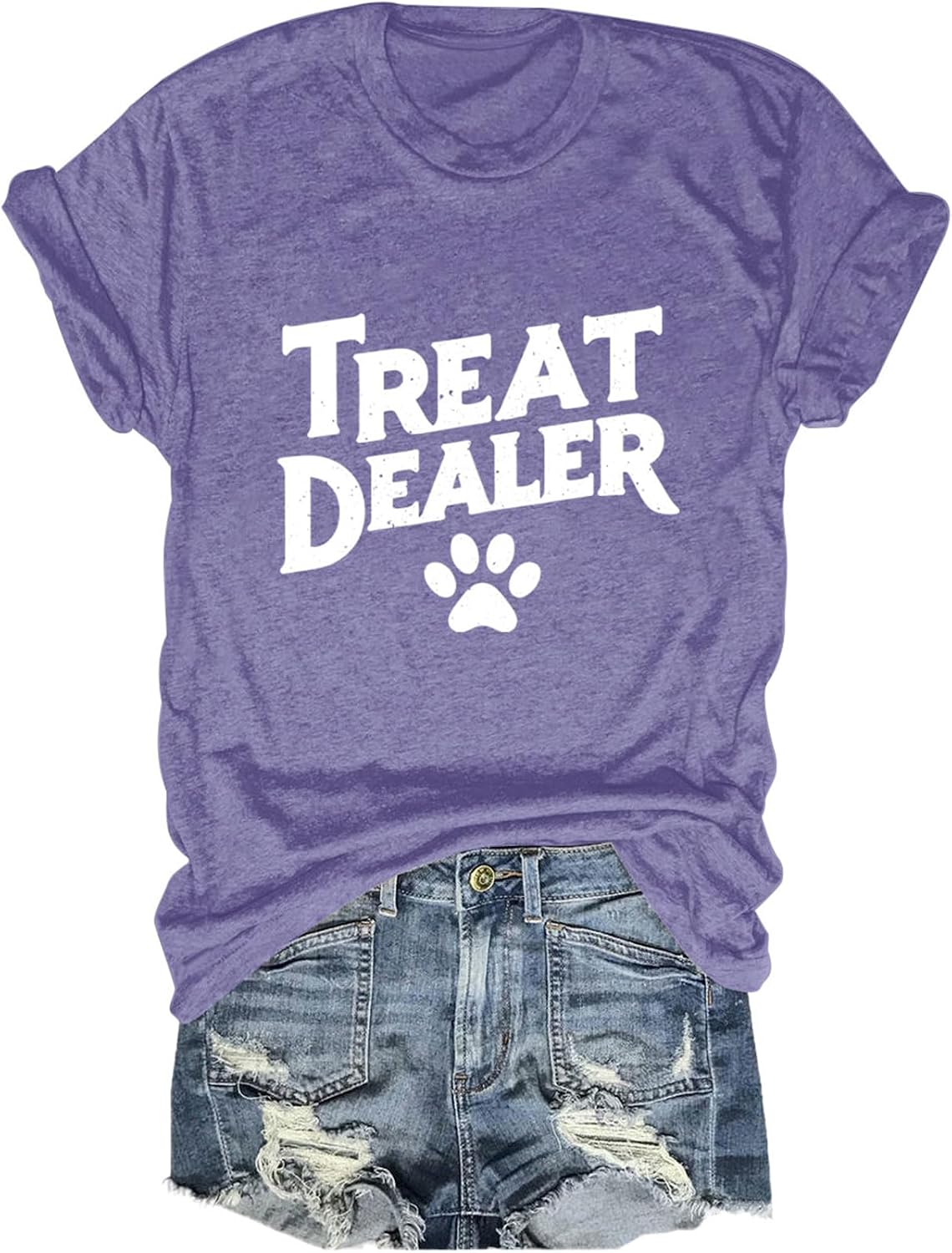 Treat Dealer T-Shirt Women Cute Dog Paw Print Graphic Tees Funny Humor Dog Lovers Shirt Dogs Owner Casual Crew Top - Purple