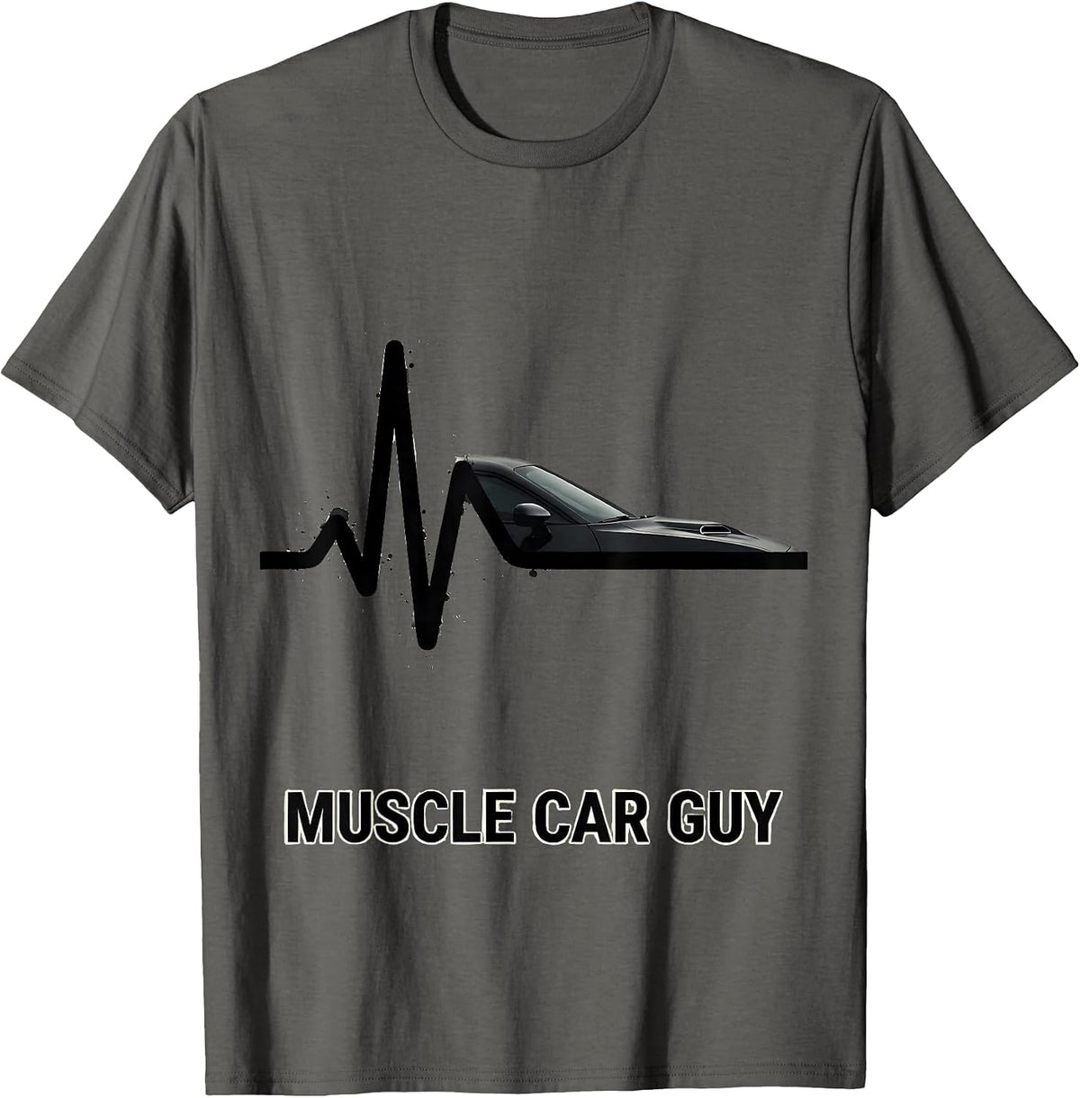Muscle Car Guy Heartbeat Car Enthusiast Classic Car Driver T-Shirt - Asphalt Grey