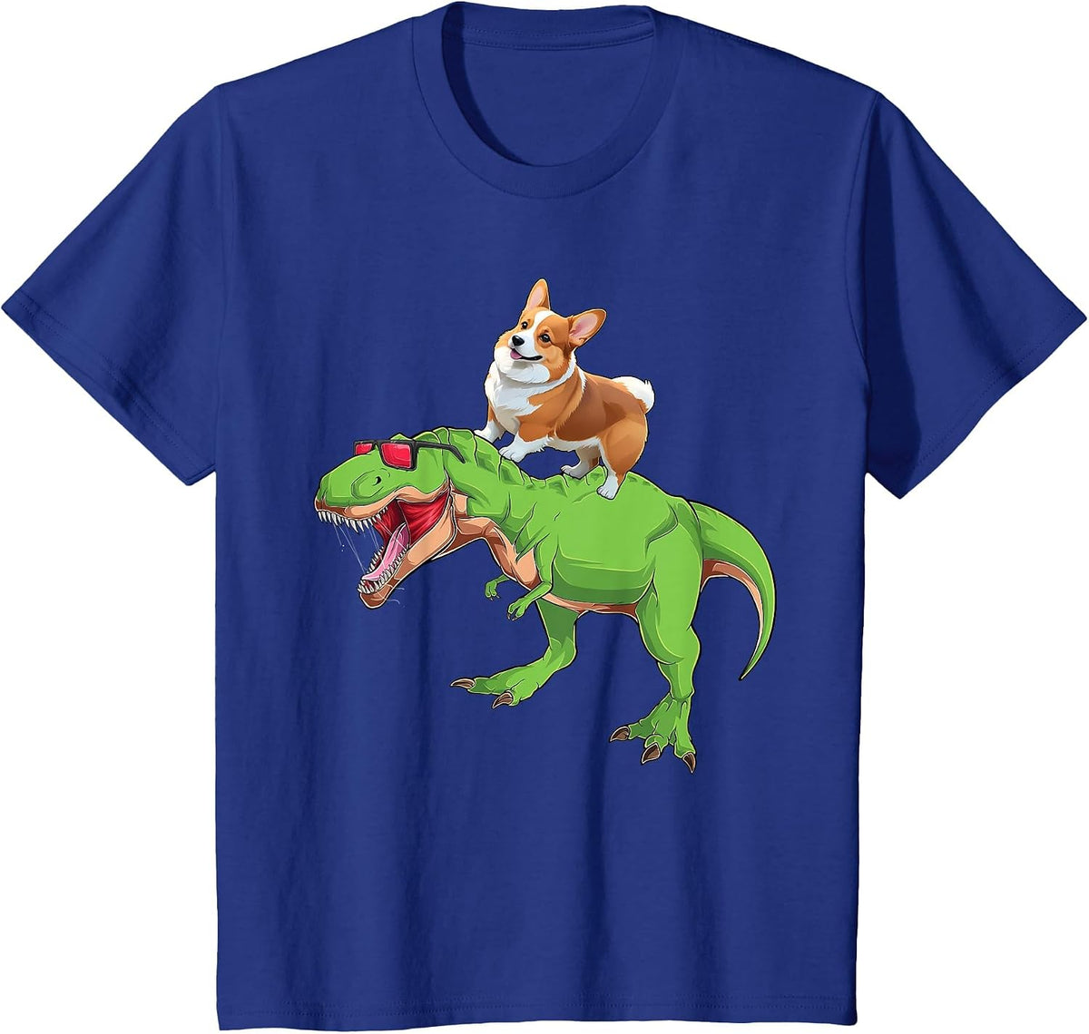Corgi Riding Dinosaur T Rex Dog Funny Corgi Space Kids Boys T-Shirt - Royal Blue