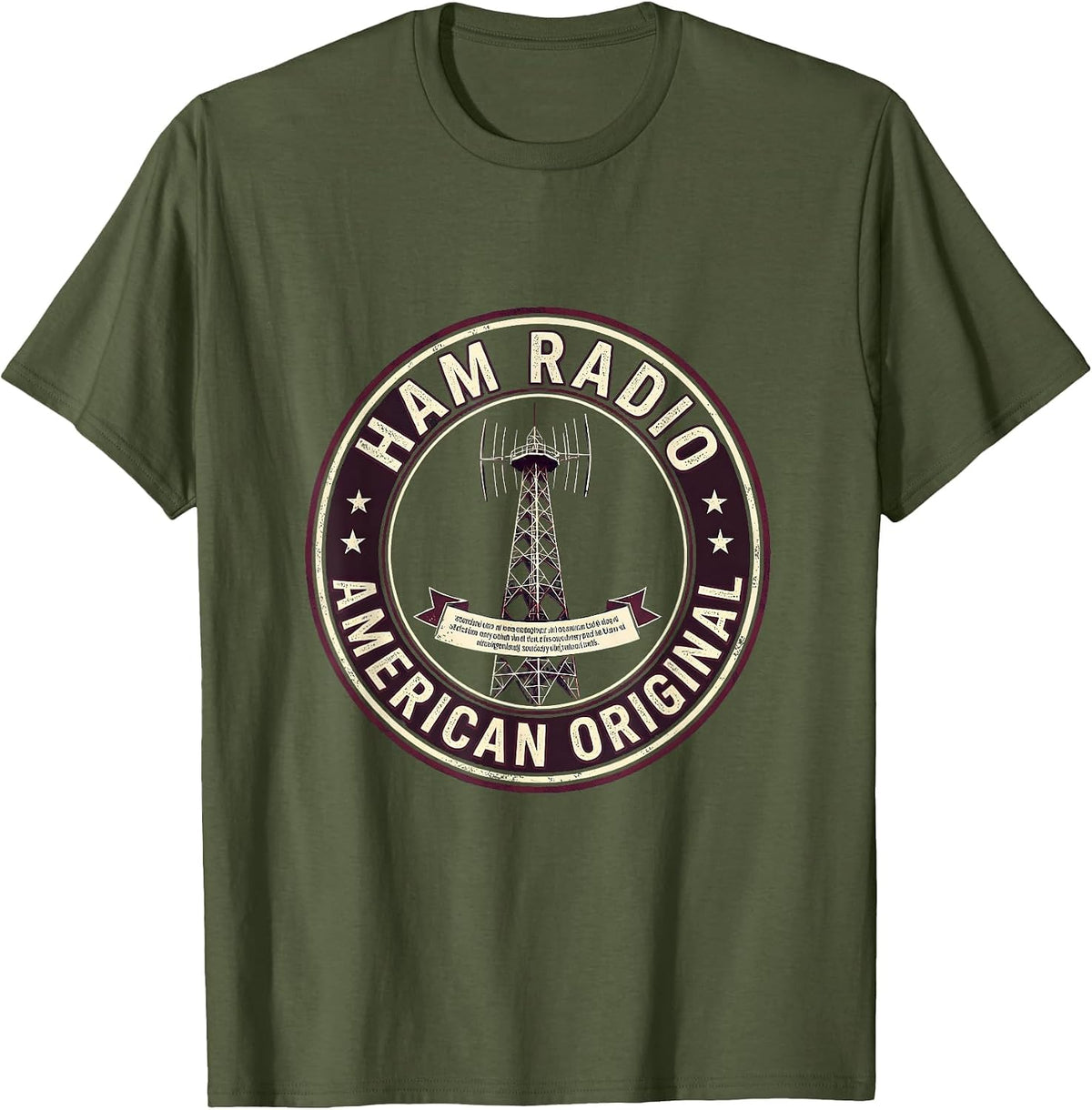 Ham Radio American Original Vintage Badge Design T-Shirt - Olive Green