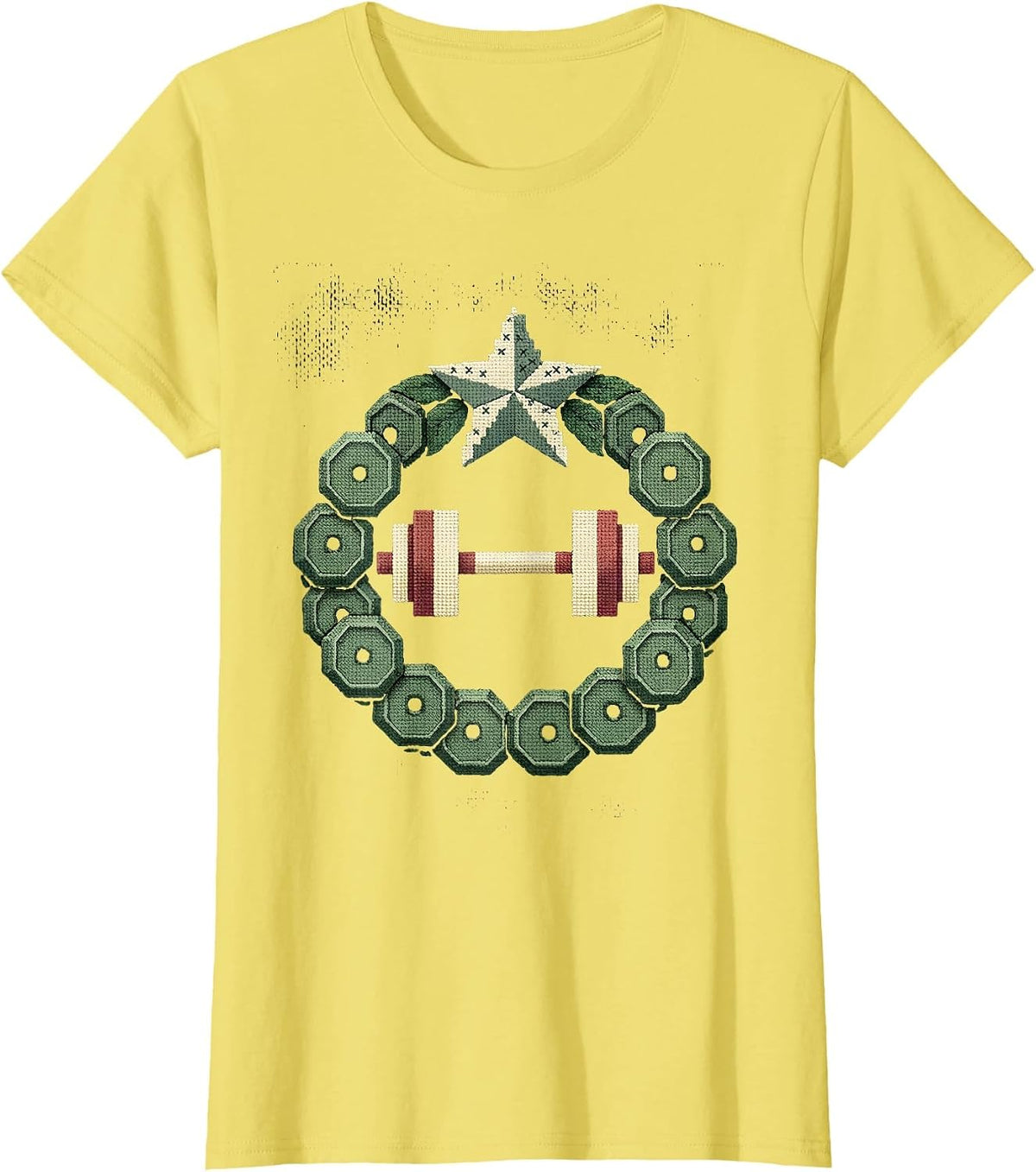 Circular Badge Weightlifting Wreath Christmas Gym Humor T-Shirt - Lemon Yellow