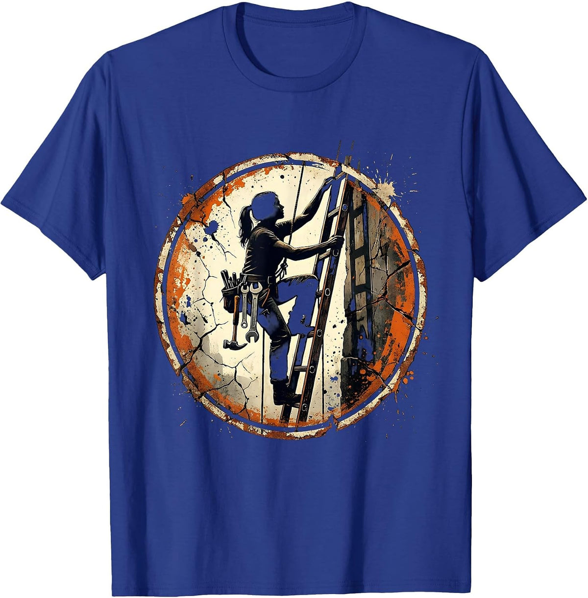 Labor Day Worker Climbing Ladder Tool Belt T-Shirt - Royal Blue