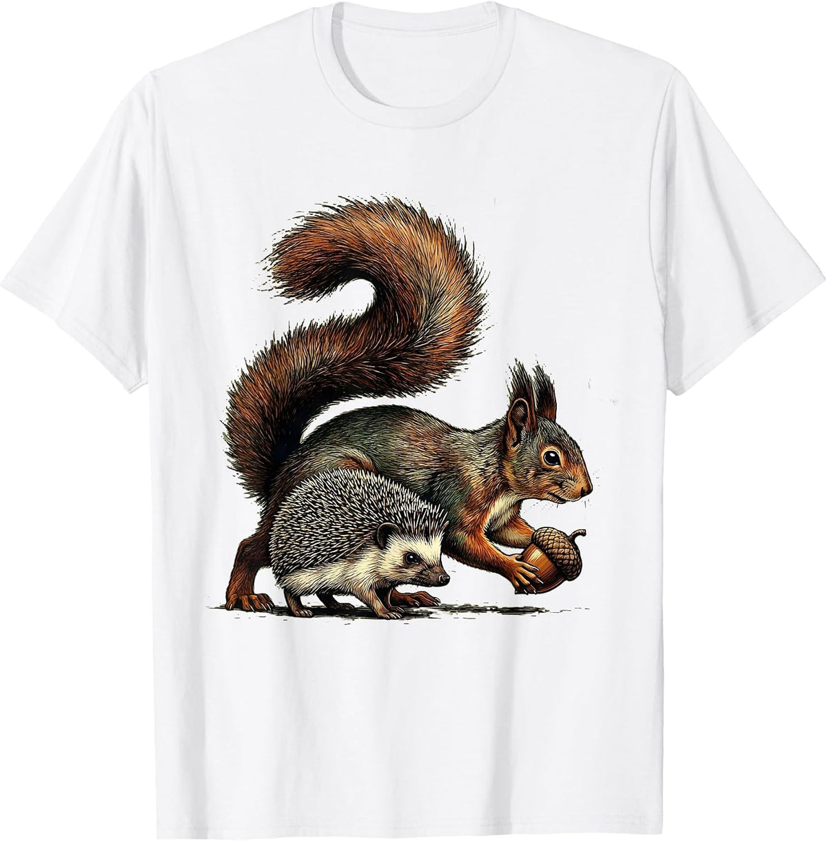 Men's Squirrel And Hedgehog Vintage Animal Humor T-Shirt - White