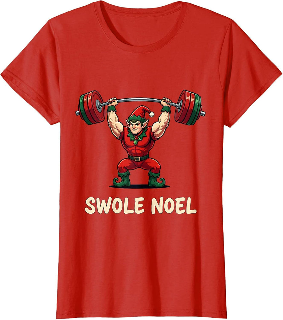 Women's Swole Noel Funny Christmas Gym Workout Weightlifting T-Shirt - Red