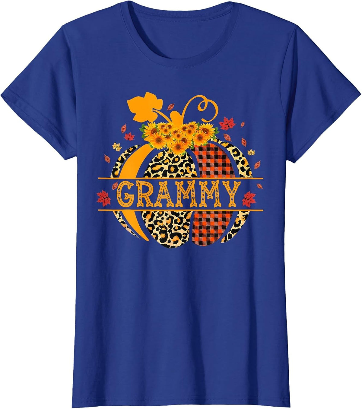Grammy Leopard Floral Pumpkin Fall Autumn Thanksgiving T-Shirt - Royal Blue