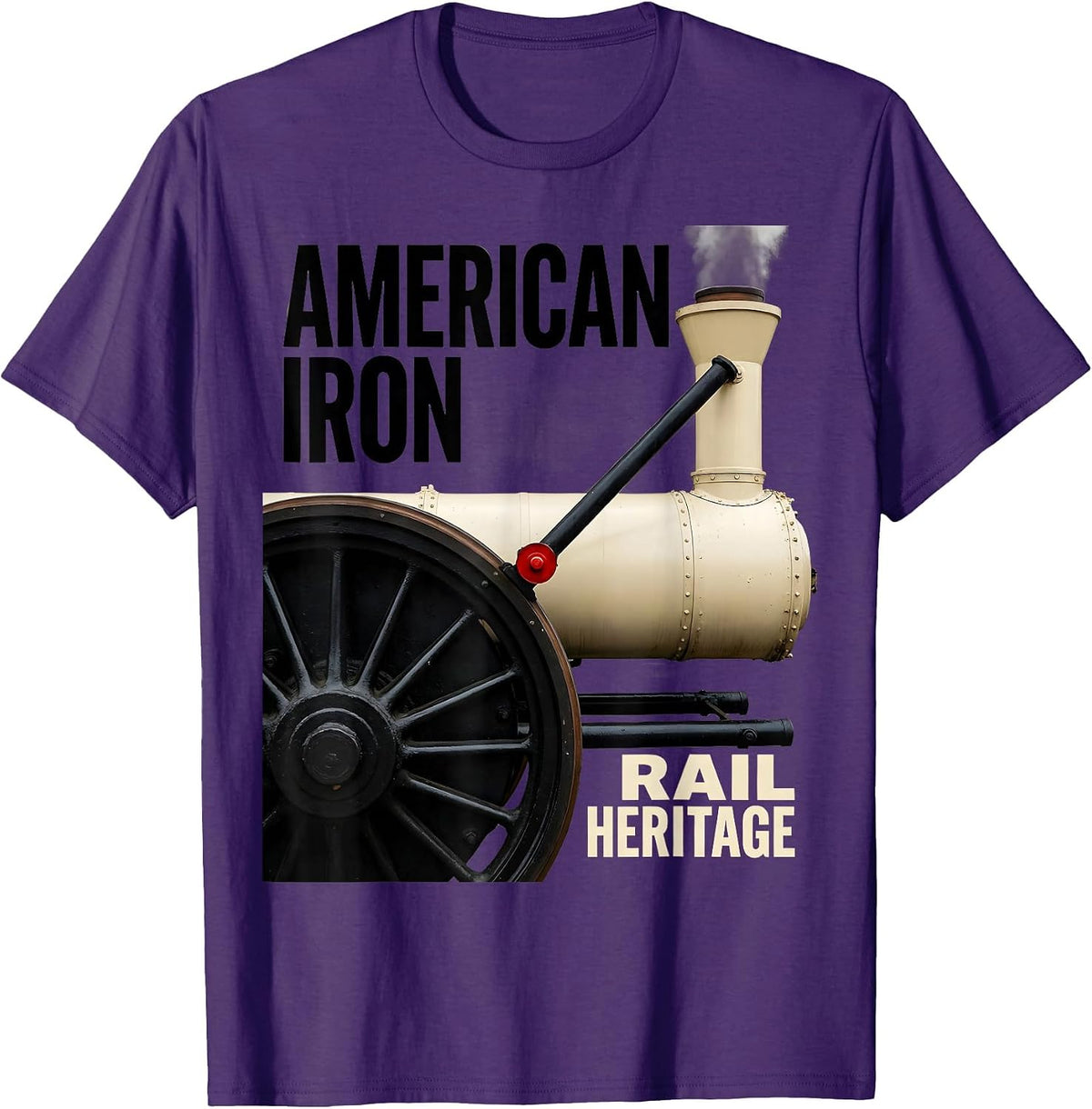Men's American Iron Rail Heritage Retro Steam Locomotive Train T-Shirt - Purple