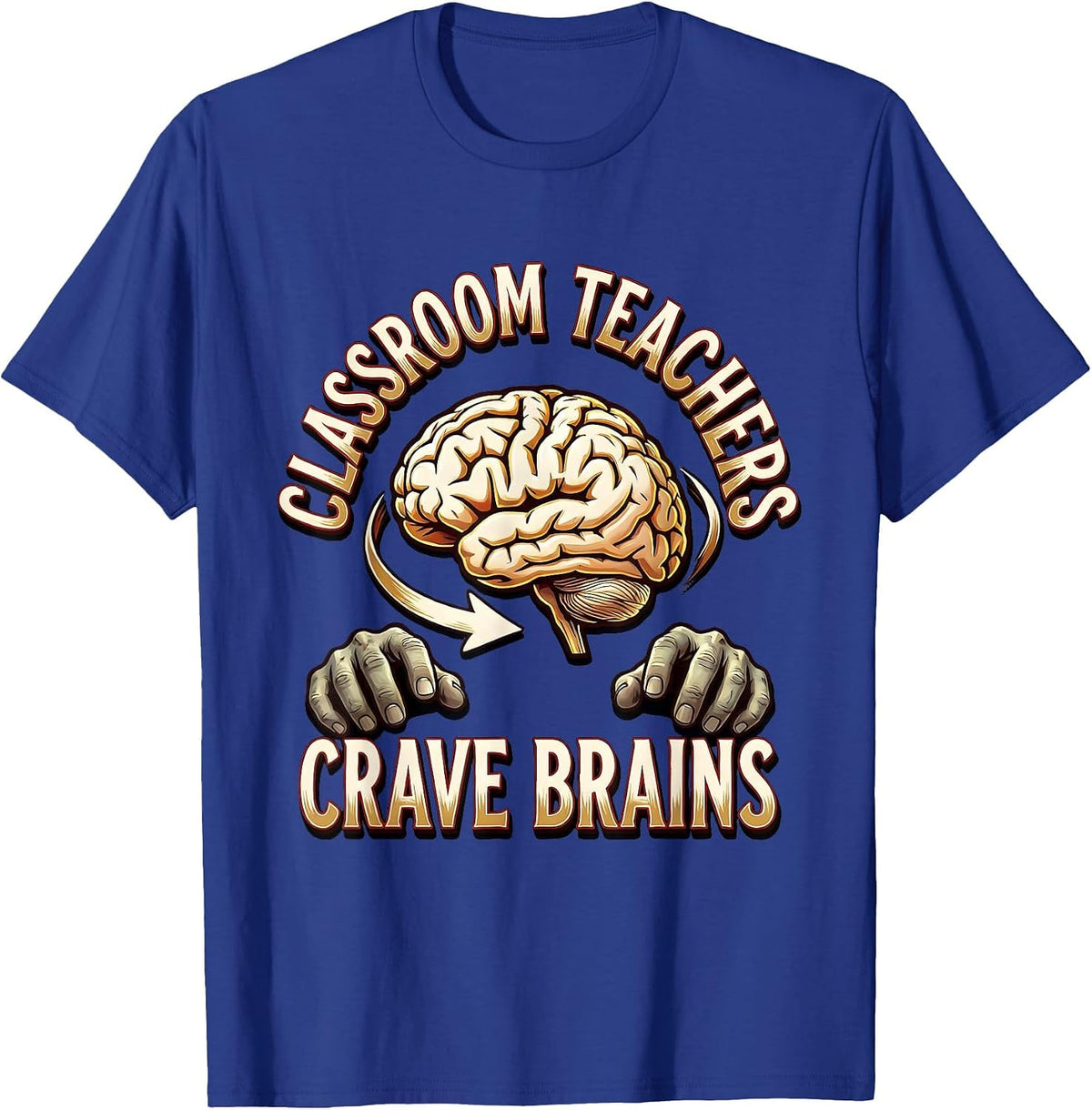 Men's Classroom Teachers Crave Brains Funny Zombie Halloween T-Shirt - Royal Blue