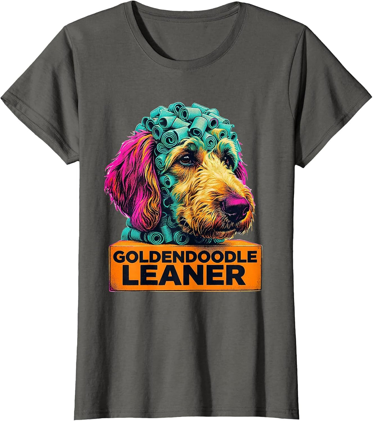 Women's Goldendoodle Leaner Funny Doodle Dog Mom Retro T-Shirt - Asphalt Grey
