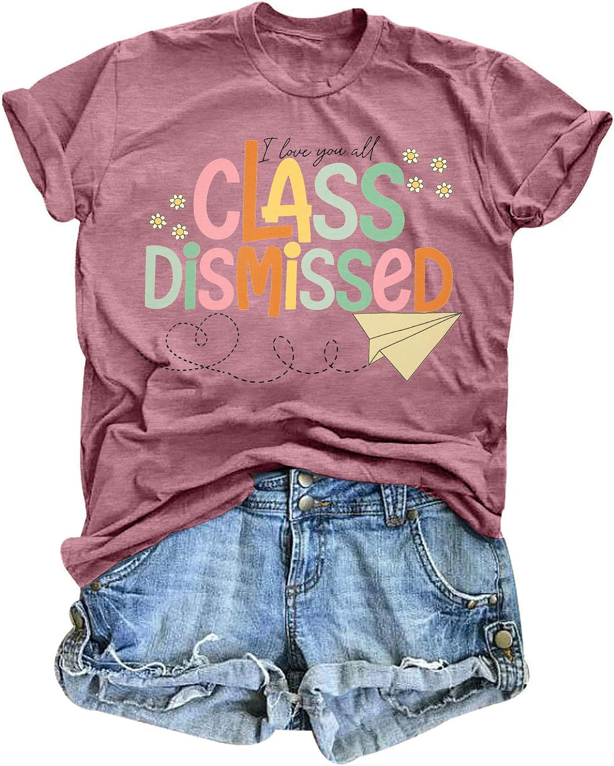UNIQUEONE Last Day of School Teacher Shirt: Women I Love You All Class Dismissed Shirts School Graduation Tee - Pink