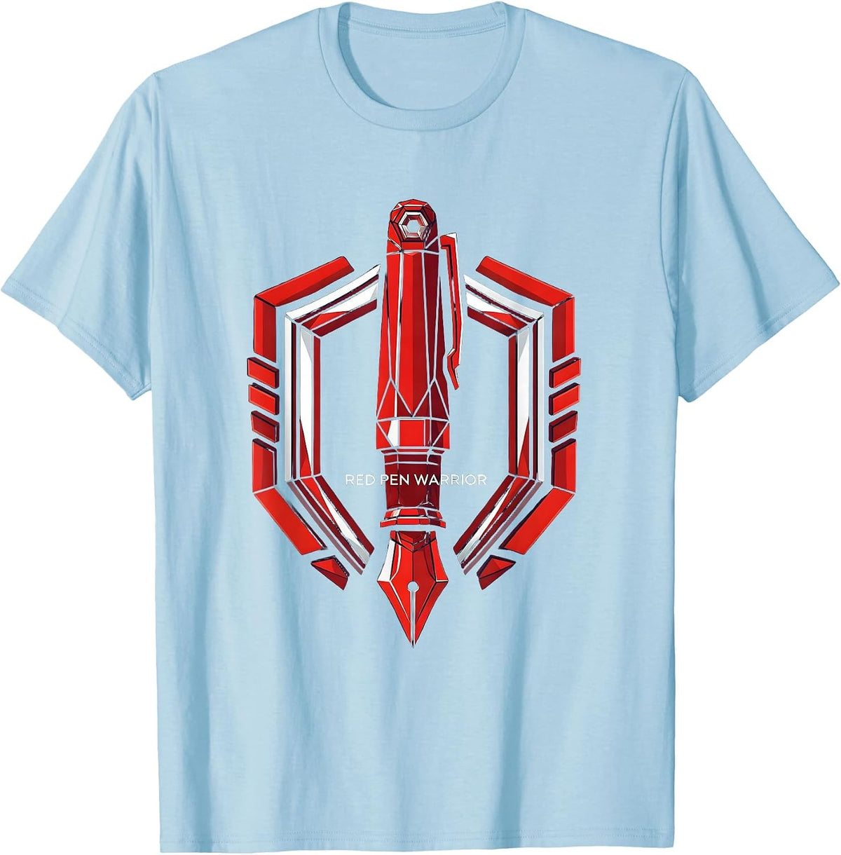 Men's Red Pen Warrior Teacher Graphic Design T-Shirt - Baby Blue