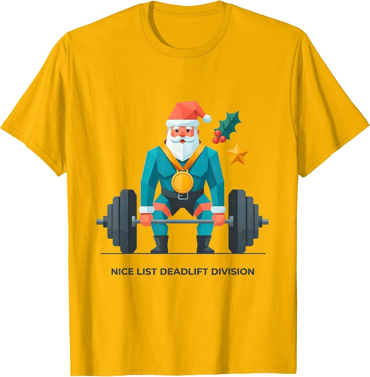 Men's Nice List Deadlift Division Funny Gym Workout Christmas T-Shirt - Golden Yellow