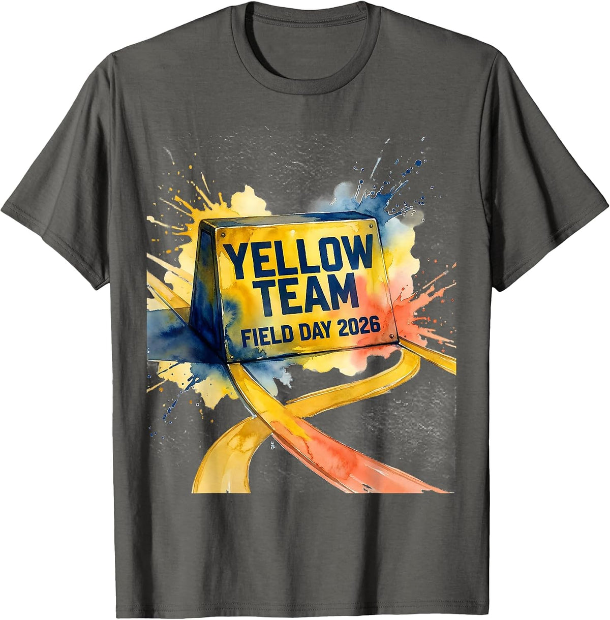 Yellow Team Field Day 2026 Watercolor Teacher Kid T-Shirt - Asphalt Grey
