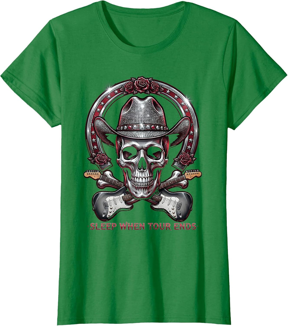 Women's Sleep When Tour Ends Metal Band Graphic Design T-Shirt - Kelly Green