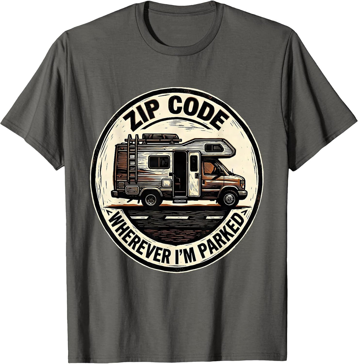 Men's Zip Code: Wherever I'm Parked Vintage Van Life Camper Van T-Shirt - Asphalt Grey