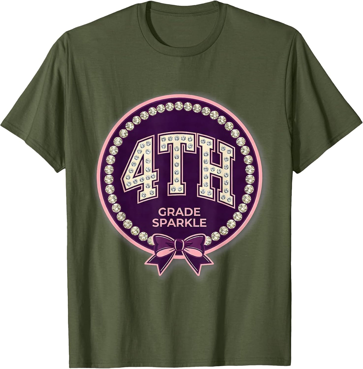 4th Grade Sparkle Sparkle Varsity Coquette Bow Back T-Shirt - Olive Green