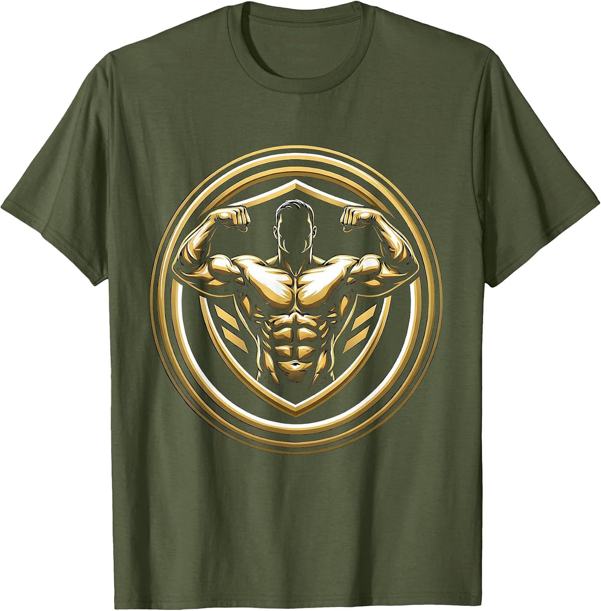 Men's Bodybuilder Flexing Spotlight Graphic Tee T-Shirt - Olive Green