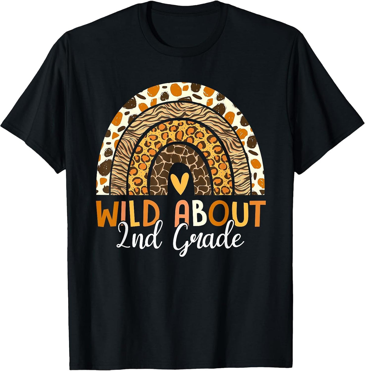 Wild About 2nd Grade Teacher Back to School Leopard Rainbow T-Shirt - Black