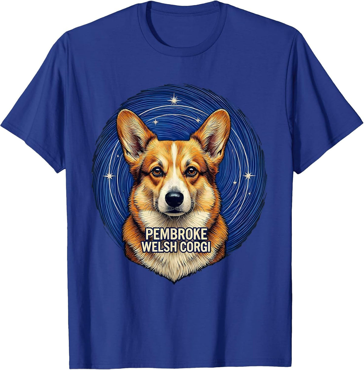 Pembroke Welsh Corgi Van Gogh Style Starry Night Portrait T-Shirt - Royal Blue