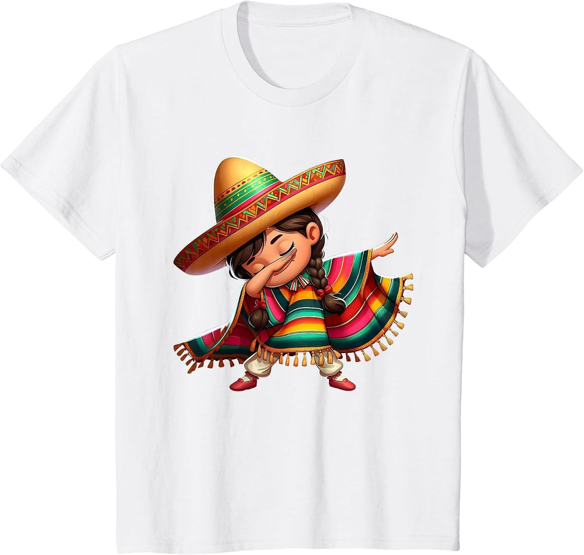 Mexican Girl Dabbing Poncho Happy Party Cinco de Mayo T-Shirt - White