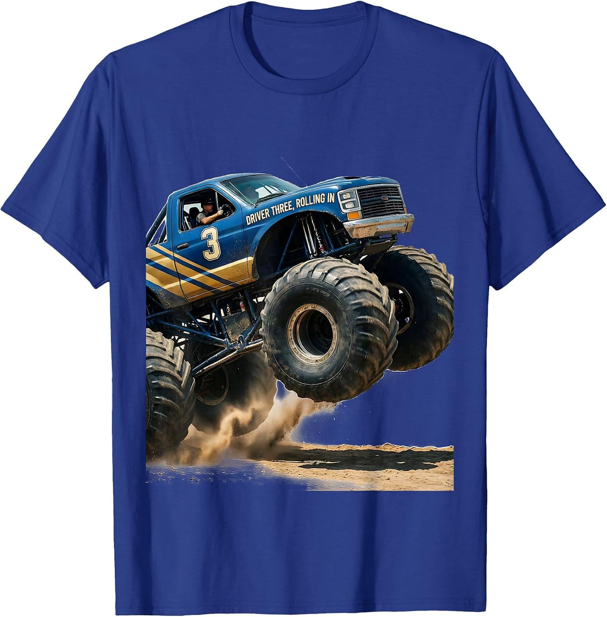 Driver Three Rolling In Monster Truck 3rd Birthday Boy T-Shirt - Royal Blue