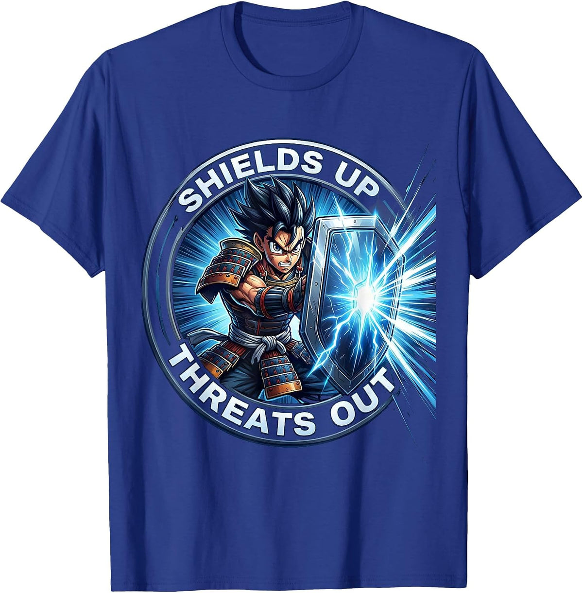Shields Up Threats Out Cybersecurity Design T-Shirt - Royal Blue