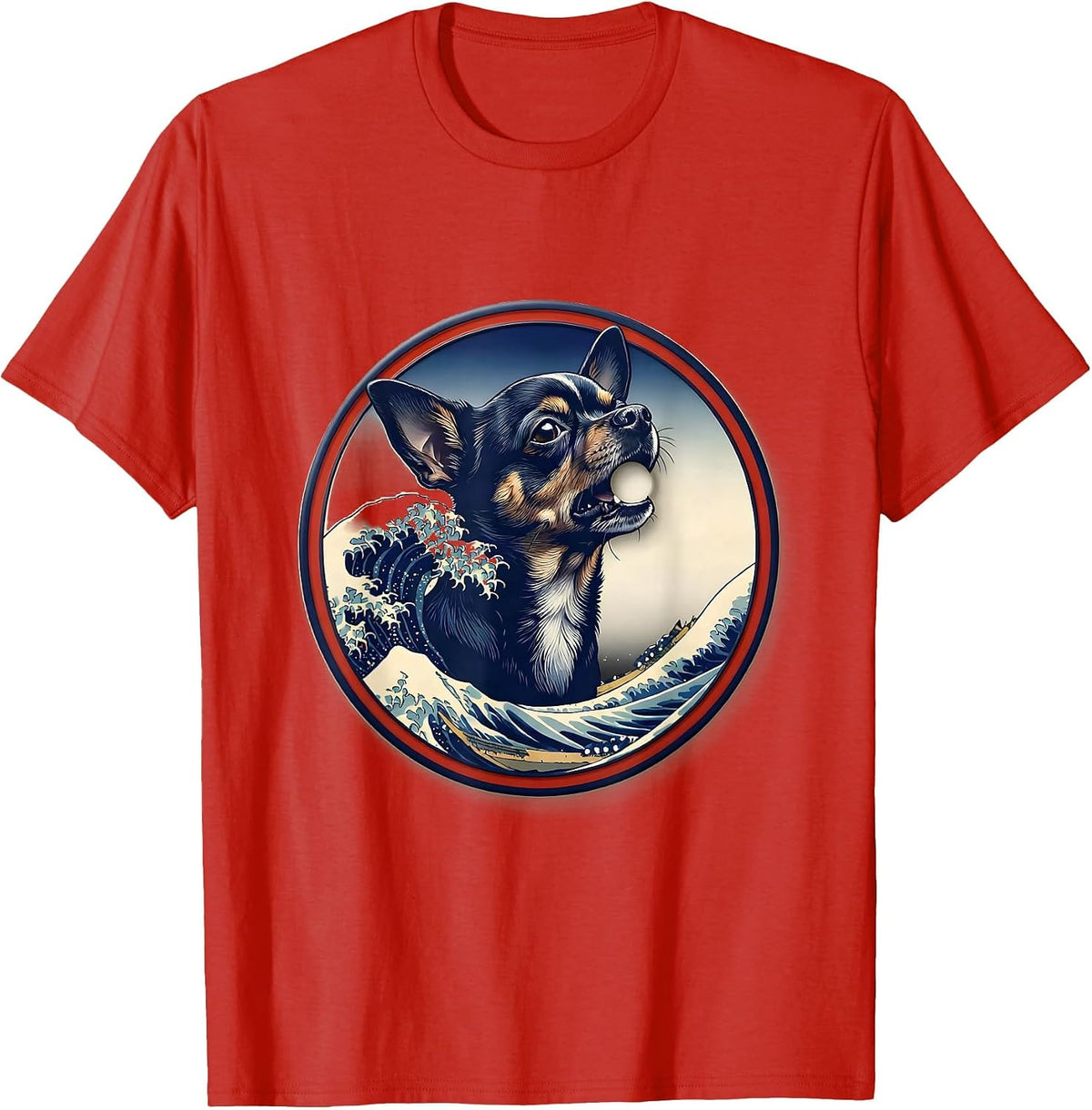 Men's Chihuahua Howling to The Moon Vintage Mystical Dog Art T-Shirt - Red