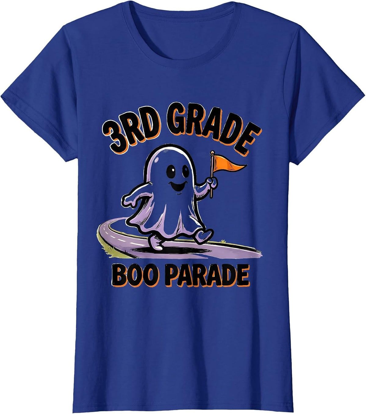 Women's 3rd Grade Boo Parade Cartoon Ghost Halloween Teacher Humor T-Shirt - Royal Blue