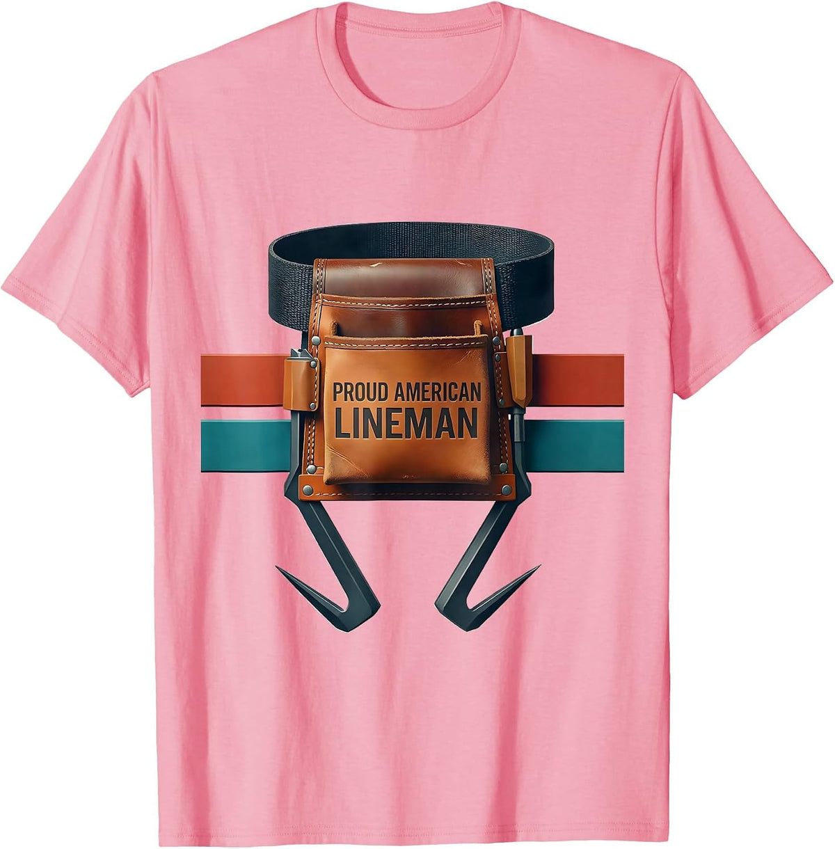 Proud American Lineman Midcentury Modern Patriotic Oilfield T-Shirt - Pink