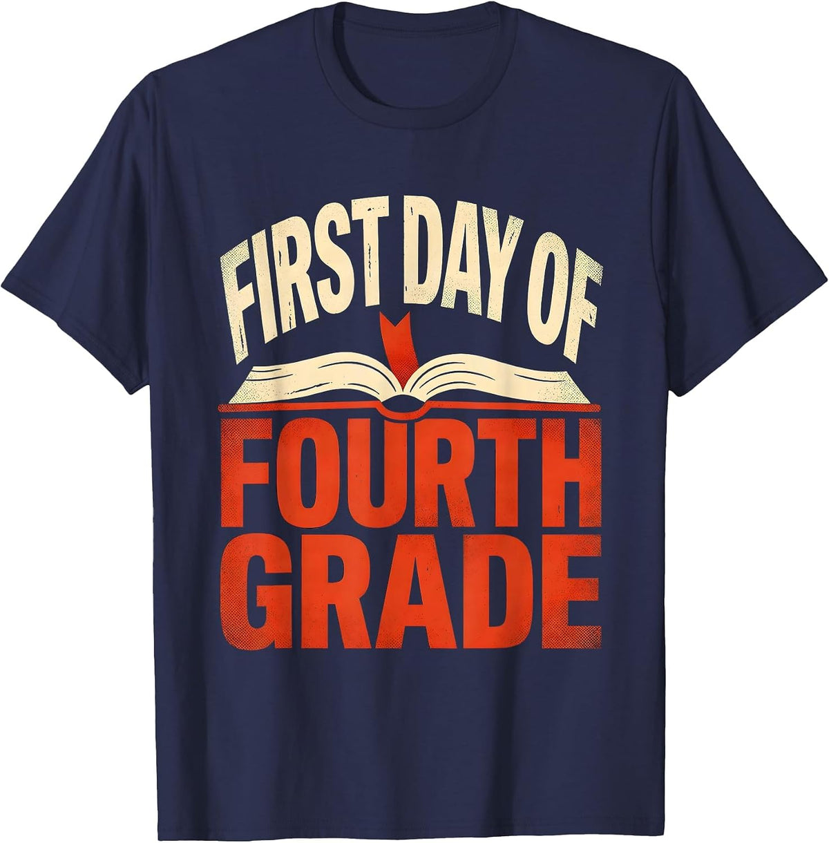 First Day Of Fourth Grade Retro Groovy Teacher Student Back T-Shirt - Navy Blue