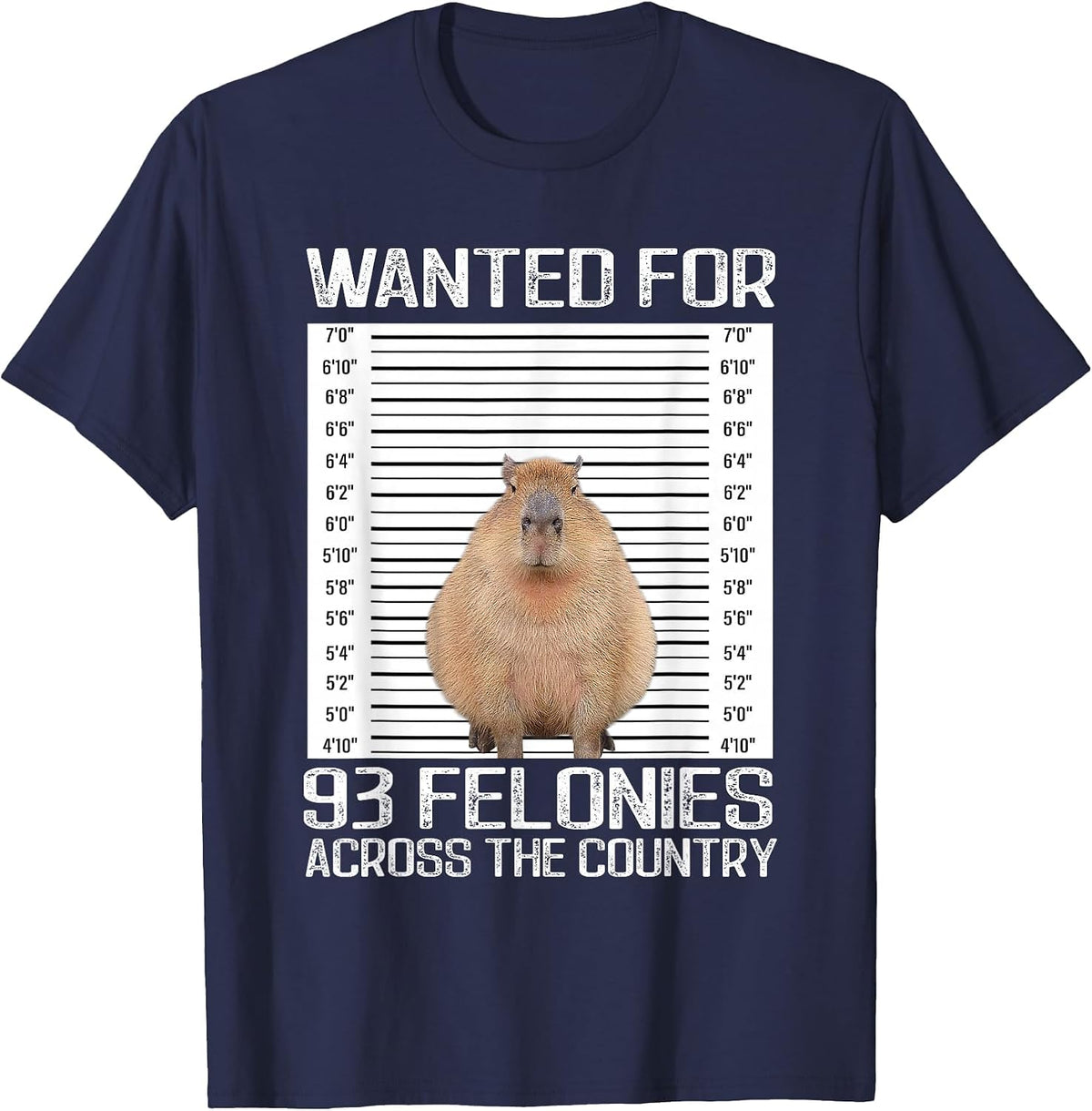 Capybara Manhunt Photo for 93 Crimes Around the Country T-Shirt - Navy Blue