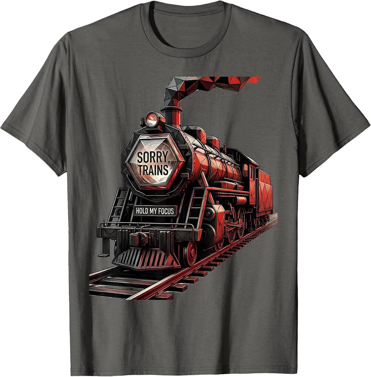 Sorry Trains Hold My Focus Geometric Vintage Train T-Shirt - Asphalt Grey