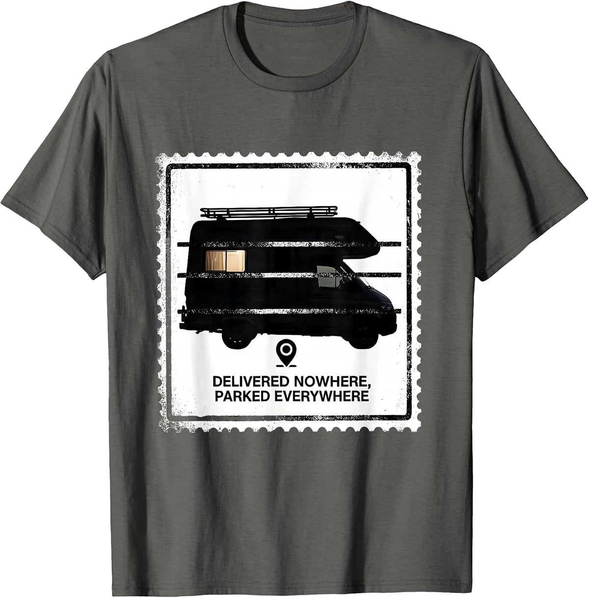 Men's Delivered Nowhere, Parked Everywhere Retro Van Life Van T-Shirt - Asphalt Grey